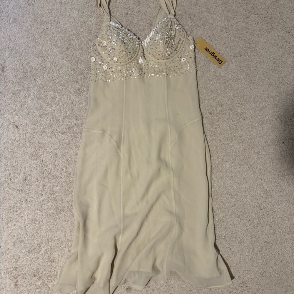 Beige Sequin Embellished Dress